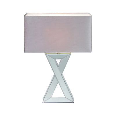 Cross Mirrored Table Lamp and Rectangle Grey Velvet Shade